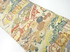 アンティーク　橋に梅・菊桐模様織出し名古屋帯（材料）